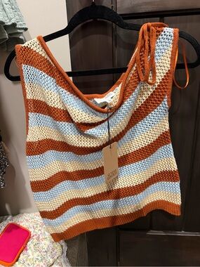 Sundry Rust Blue Cream Striped Knit Tank Top